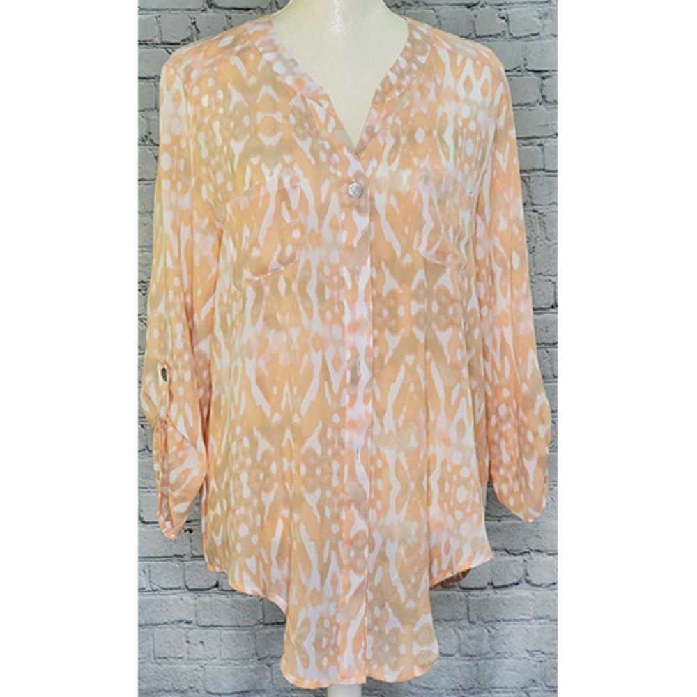 Ruby Rd Button Down Blouse Tunic Top Long Sleeve